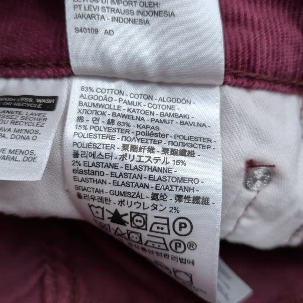 Levi's 514 Corduroy Pants Mens 32x30 Straight Fit Burgundy Maroon Stretch Pants